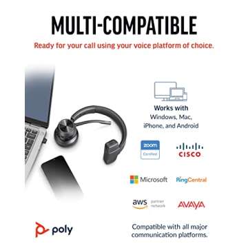 Poly Voyager 4310 UC Wireless Bluetooth Headset (Plantronics) - Single-Ear w/Noise-Canceling Boom Mic - Connect to PC/Mac/Mobile - Works w/Teams, Zoom & More - Amazon Exclusive,Black