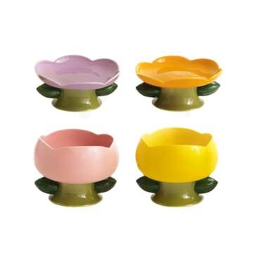 PIPIPET Raised Cat Bowls Handmade, Ceramic Cat Bowls, Flower Ceramic Raised Cat Bowls, Elevated Cat Food Bowls for Protecting Spine, Sturdy and Anti-Fall -Orange