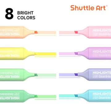 Shuttle Art Pastel Highlighters, 8 Assorted Macaron Colors Highlighter Pens, Chisel Tip Dry-Quickly Non-Toxic Highlighter Markers for Adults Kids Highlighting in the Home School Office