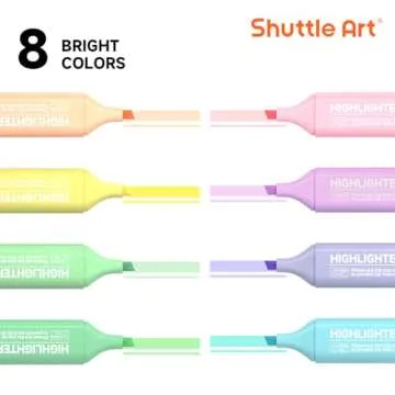 Shuttle Art Pastel Highlighters, 8 Assorted Macaron Colors Highlighter Pens, Chisel Tip Dry-Quickly Non-Toxic Highlighter Markers for Adults Kids Highlighting in the Home School Office