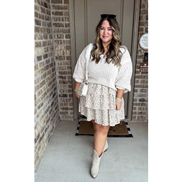 CCTOO Women's Sweaters Casual Oversized V Neck Off Shoulder Sexy Crochet Sweater Batwing Sleeve Pullover Loose Tops Beige Large