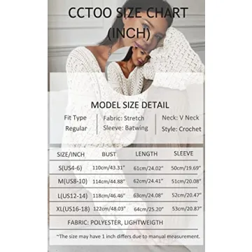 CCTOO Women's Sweaters Casual Oversized V Neck Off Shoulder Sexy Crochet Sweater Batwing Sleeve Pullover Loose Tops Beige Large