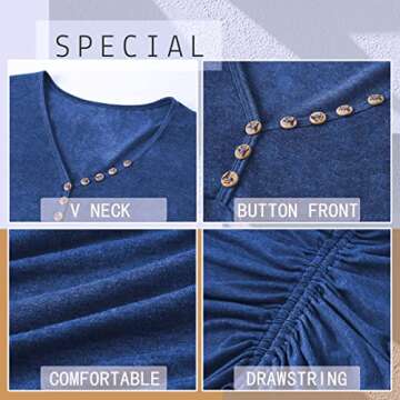 TOPMELON Ruched Tshirt Dress Summer Dresses for Women Work Casual with Sleeves Drawstring Dress Irregular Hem Split Sexy Dresses for Curvy Navy Blue Large