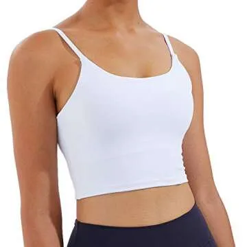 Meslong Women's Strappy Stretch Sports Bra Longline Yoga Tank Top Fitness Bra Workout Camisole Crop Tops for Teen Girl(White,Large)
