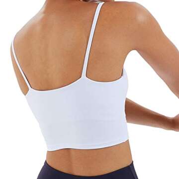 Meslong Women's Strappy Stretch Sports Bra Longline Yoga Tank Top Fitness Bra Workout Camisole Crop Tops for Teen Girl(White,Large)