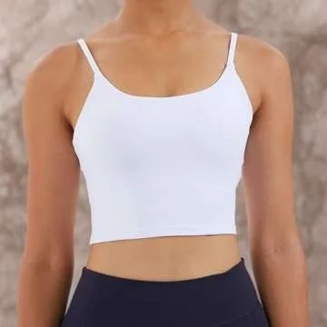 Meslong Women's Strappy Stretch Sports Bra Longline Yoga Tank Top Fitness Bra Workout Camisole Crop Tops for Teen Girl(White,Large)