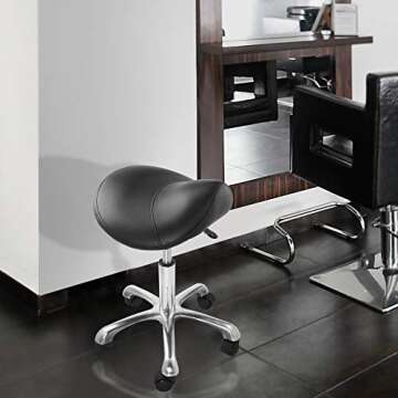 Saloniture Professional Ergonomic Saddle Stool, Black - Adjustable Hydraulic Seat, Rolling Spa Salon...