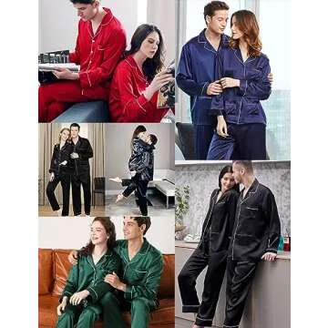 SWOMOG Couples Matching Pajamas Set Women & Men Satin Long Sleeve Sleepwear Soft Button Down Pj Set Silk Loungewear Men Champagne Medium