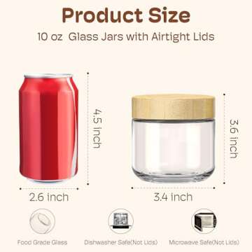 4 Pack 10oz Overnight Oats Containers with Bamboo Lids, Glass Jars with Airtight Lids for Meal Prep, Wide Mouth Mason Salad Jars, Glass Food Storage Container for Yogurt Chia Snacks Spice Sugar