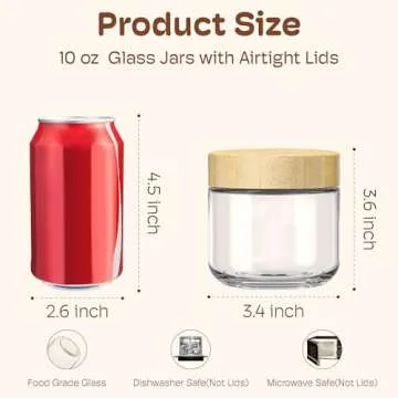 4 Pack 10oz Overnight Oats Containers with Bamboo Lids, Glass Jars with Airtight Lids for Meal Prep, Wide Mouth Mason Salad Jars, Glass Food Storage Container for Yogurt Chia Snacks Spice Sugar