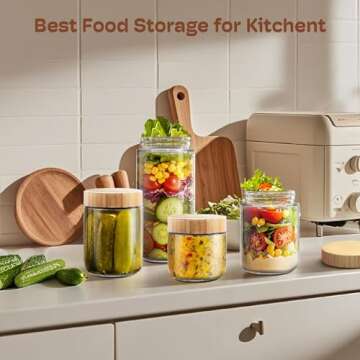 4 Pack 10oz Overnight Oats Containers with Bamboo Lids, Glass Jars with Airtight Lids for Meal Prep, Wide Mouth Mason Salad Jars, Glass Food Storage Container for Yogurt Chia Snacks Spice Sugar