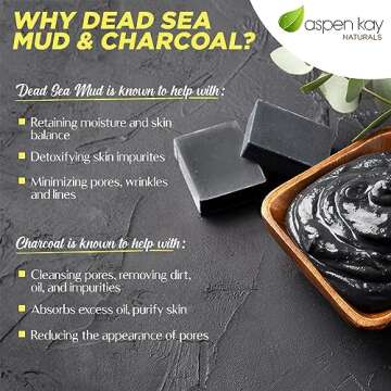 Aspen Kay Naturals Handmade Dead Sea Mud Soap Bar, Activated Charcoal & Pure Essential Oils, 4.5 oz Bar
