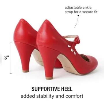 J. Adams Pixie Mary Jane Shoes Women Oxford Pumps - Cute Low Kitten High Heels - Retro Vintage Shoes for Women 1950s Mary Janes Round Toe Shoe with Ankle Strap - Women Dress Shoes