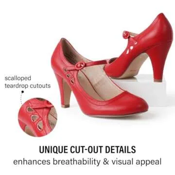 J. Adams Pixie Mary Jane Shoes Women Oxford Pumps - Cute Low Kitten High Heels - Retro Vintage Shoes for Women 1950s Mary Janes Round Toe Shoe with Ankle Strap - Women Dress Shoes