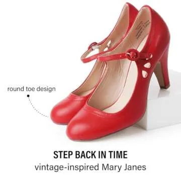 J. Adams Pixie Mary Jane Shoes Women Oxford Pumps - Cute Low Kitten High Heels - Retro Vintage Shoes for Women 1950s Mary Janes Round Toe Shoe with Ankle Strap - Women Dress Shoes
