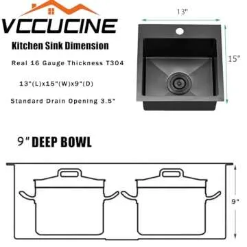 VCCUCINE Gunmetal Black Bar Sink Drop in, 13x15 Inch Topmount RV Small Kitchen Sink, Handmade Stainless Steel Wet Bar Sink, Outdoor Single Bowl Prep Sink with Dish Grid & Drain