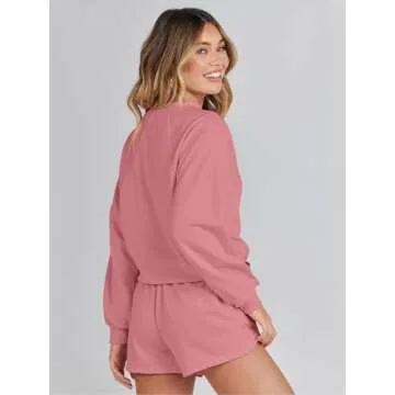 MEROKEETY Women's 2025 Fall Oversized Batwing Sleeve Lounge Sets Casual Top and Shorts 2 Piece Outfits Sweatsuit Pink