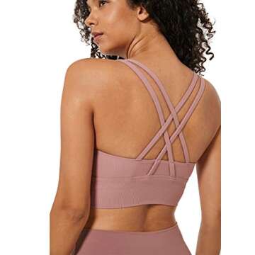 Ouber Women's Ribbed Sports Bras High Impact Strappy Back Fitness Yoga Bra (Pink, M(US 6))