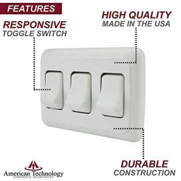 American Technology Components Triple SPST On-Off Switch with Bezel, 12-Volt, for RV, Trailer, Camper (White)