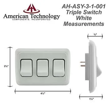 American Technology Components Triple SPST On-Off Switch with Bezel, 12-Volt, for RV, Trailer, Camper (White)