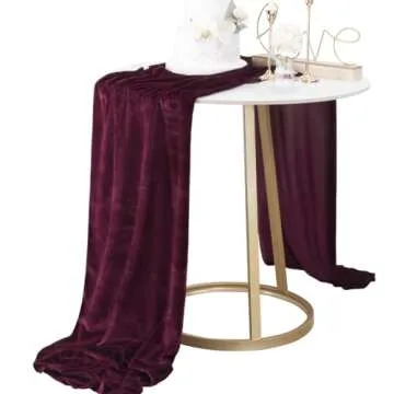 Socomi Burgundy Wine Red Velvet Table Runner 20 x 120 Inches 10ft Luxurious Thick Cotton Christmas T...