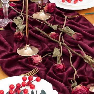 Socomi Burgundy Wine Red Velvet Table Runner 20 x 120 Inches 10ft Luxurious Thick Cotton Christmas Thanksgiving Wedding Runner for New Year Bridal Shower