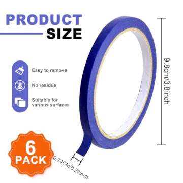SBYURE 6 Pack 0.27 Inch Blue Painters Tape,Easy Removal Thin Narrow Finishing Masking Tape Painting ...