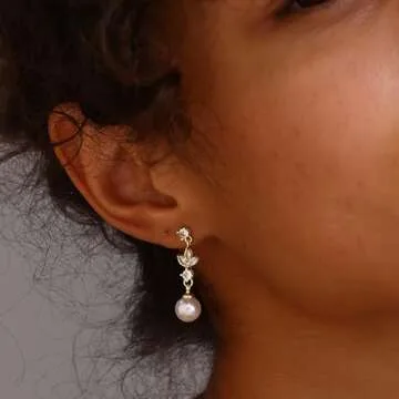 SELSHE Dangle Earrings for Women, Dainty 14k Gold Plated Formal Pearl Wedding Earrings Cute Long Gold Earrings for Women Trendy Hypoallergenic Pearl Drop Prom Jewelry Womens