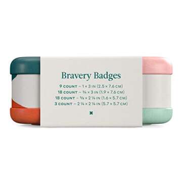 Welly Bandages | Adhesive Flexible Fabric Bravery Badges | Assorted Shapes for Minor Cuts, Scrapes, and Wounds | Colorful and Fun First Aid Tin | Block Geo Patterns - 48 Count