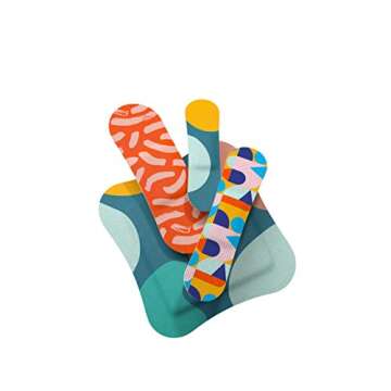 Welly Bandages | Adhesive Flexible Fabric Bravery Badges | Assorted Shapes for Minor Cuts, Scrapes, and Wounds | Colorful and Fun First Aid Tin | Block Geo Patterns - 48 Count