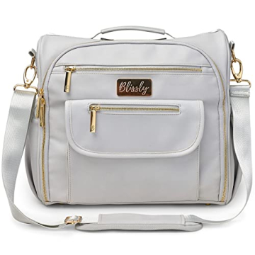 Blissly Premium Vegan Leather Convertible Diaper Bag: Insulated Bottle Pockets, Changing Pad, Stylis...