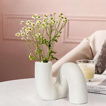 LORYDECO White Ceramic Twist Vase for Modern Home Decor