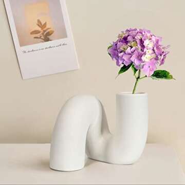 LORYDECO White Ceramic Twist Vase for Modern Home Decor