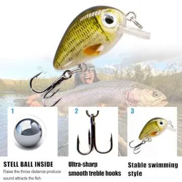 FOVONON Crankbaits Set Lure Fishing Hard Baits Swimbaits Boat Ocean Topwater Lures Kit Fishing Tackle Minnow Vib Set for Trout Bass Perch Fishing Lures with Box (F103)