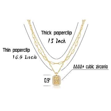Tasiso Initial Necklaces for Women, Layered Gold Letter Necklace 14k Gold Plated Personalized A-Z Diamond Initial Pendant Necklace Monogram Cute Name Choker Necklaces Shine Jewelry