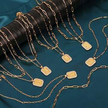 Tasiso Initial Necklaces for Women, Layered Gold Letter Necklace 14k Gold Plated Personalized A-Z Diamond Initial Pendant Necklace Monogram Cute Name Choker Necklaces Shine Jewelry