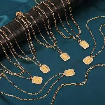 Tasiso Initial Necklaces for Women, Layered Gold Letter Necklace 14k Gold Plated Personalized A-Z Diamond Initial Pendant Necklace Monogram Cute Name Choker Necklaces Shine Jewelry