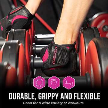 Contraband Pink Label 5137 Women's Padded Weight Lifting and Rowing Gloves w/Grip-Lock Padding (Pair) - Machine Washable Fingerless Workout Gloves Designed Specifically for Women (Pink, Medium)