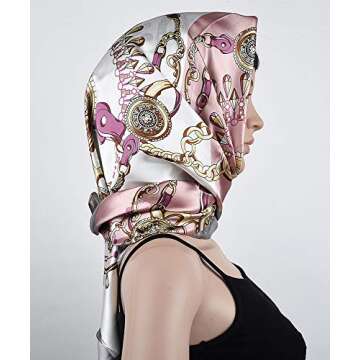 corciova 35 x 35 Large Women Satin Square Silk Like Hair Scarf Wrap Headscarf Baby Pink White Jewelry Curly Headband Bandana