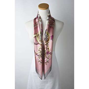 corciova 35 x 35 Large Women Satin Square Silk Like Hair Scarf Wrap Headscarf Baby Pink White Jewelry Curly Headband Bandana