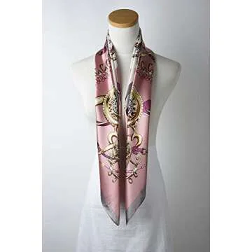 corciova 35 x 35 Large Women Satin Square Silk Like Hair Scarf Wrap Headscarf Baby Pink White Jewelry Curly Headband Bandana