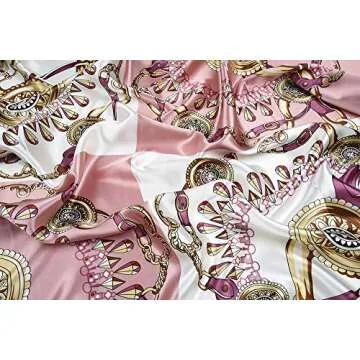 corciova 35 x 35 Large Women Satin Square Silk Like Hair Scarf Wrap Headscarf Baby Pink White Jewelry Curly Headband Bandana
