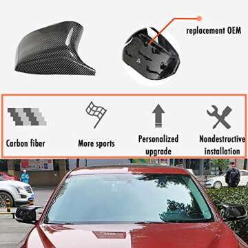 PGTOPONE Real Carbon Fiber Side Mirror Cover Caps for Infiniti Q50 Q50s Sedan 2014-2020 Q60 Q70 QX30...