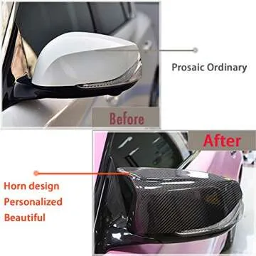 PGTOPONE Real Carbon Fiber Side Mirror Cover Caps for Infiniti Q50 Q50s Sedan 2014-2020 Q60 Q70 QX30 QX50 2015-2020 Side Door Wing Mirror Cap Covers Replacement OEM (Horn design style)