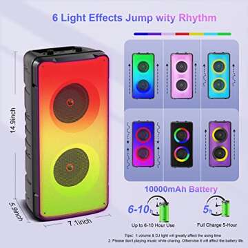 Bluetooth Speakers, 60W(80W Peak) Portable Loud Wireless Stereo Speaker with Rich Bass, Bluetooth 5.0, FM Radio, Colorful Light, TWS Pairing, EQ, 10000mAh Battery, Outdoor Speaker for Home Party Gift