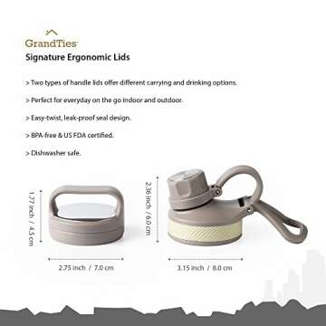 GRANDTIES 2 Lids Sports Stainless Steel Water Bottles – Wide Mouth Vacuum Insulated Reusable Leak Proof BPA-Free Travel Metal Canteen, Thermos Bottles for Men Women Gym (Caffe Latte 32 oz)