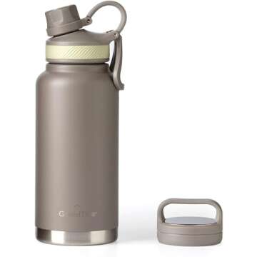 GRANDTIES 2 Lids Sports Stainless Steel Water Bottles – Wide Mouth Vacuum Insulated Reusable Leak Proof BPA-Free Travel Metal Canteen, Thermos Bottles for Men Women Gym (Caffe Latte 32 oz)