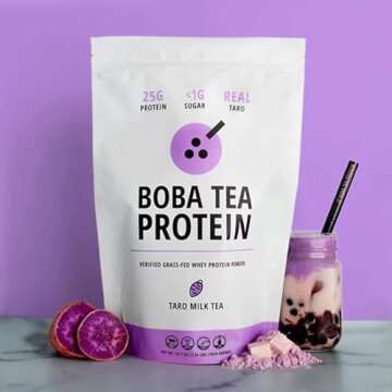 Boba Tea Protein Taro Milk - 25g Grass-Fed Whey Protein Isolate Powder | Gluten-Free Bubble Tea Drin...
