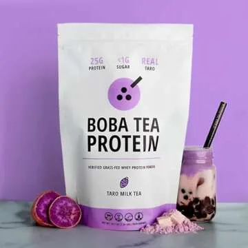 Boba Tea Protein Taro Milk - 25g Grass-Fed Whey Protein Isolate Powder | Gluten-Free Bubble Tea Drin...