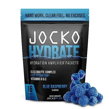 Jocko Fuel Hydrate Electrolytes Powder Packets - Low Sugar Hydration for Kids & Adults (Blue Raspber...